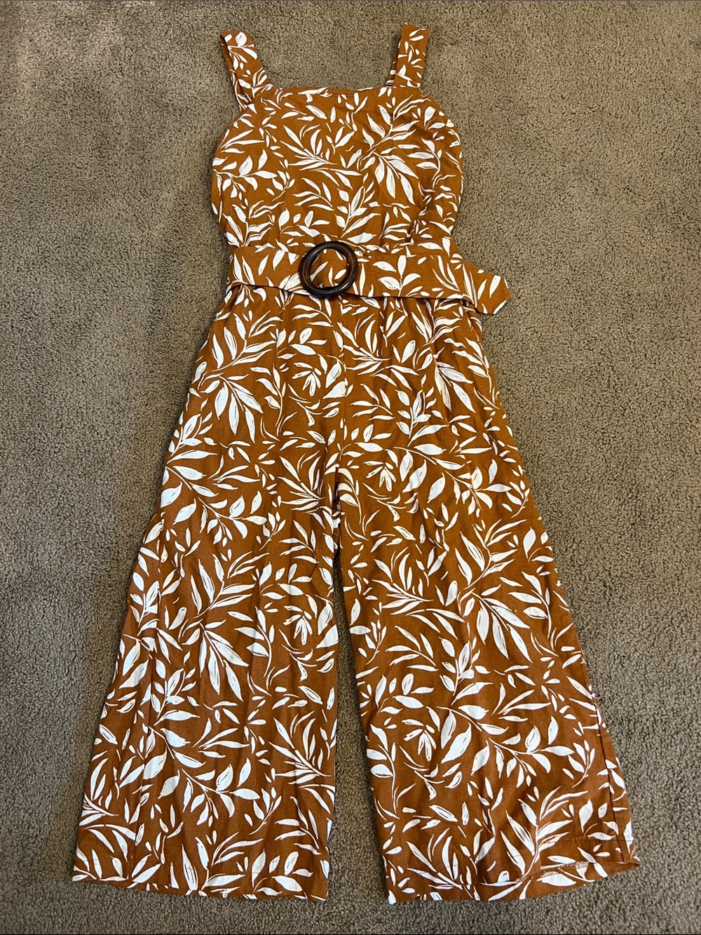 Women's Rust Floral Print Sleeveless Jumpsuit with Belt